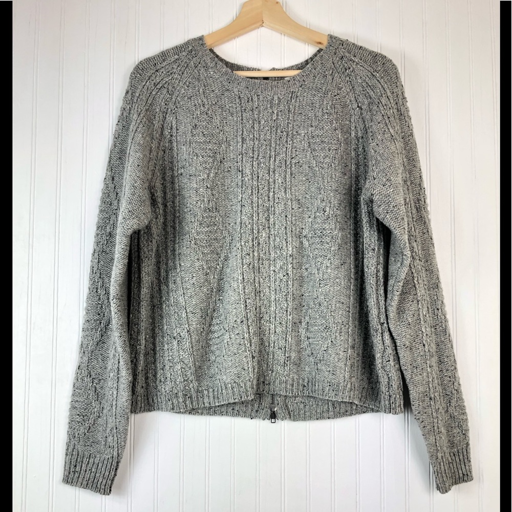 Madewell Women's Gray Speckled Backzip Wool Sweater Sz L